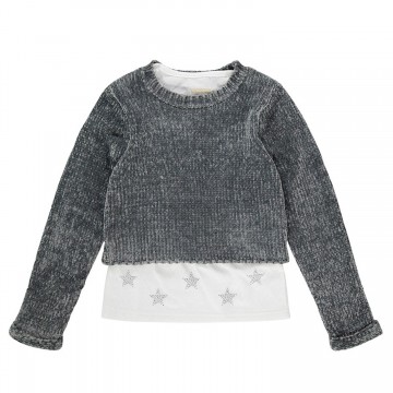 Pull 2 en 1 en maille chenille fille