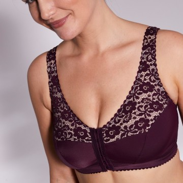 Soutien-gorge minimiseur ouvert devant en dentelle sans armatures – prune