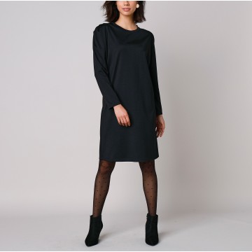 Robe maille jacquard stretch unie - épaules plissées