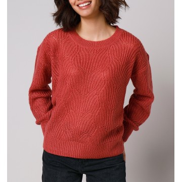 Pull maille fantaisie manches blousantes - col rond