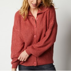 Cardigan maille fantaisie manches blousantes avec col