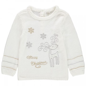 Pull chenille à broderies esprit Noël bébé fille