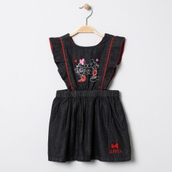 Robe tablier en chambray "Mickey et Minnie" bébé fille