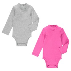 Lot de 2 bodies col cheminée bébé fille