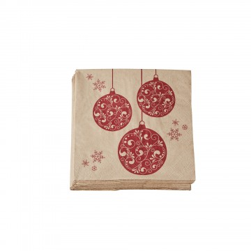 Serviettes en papier imprimées boules de Noël - lot de 25