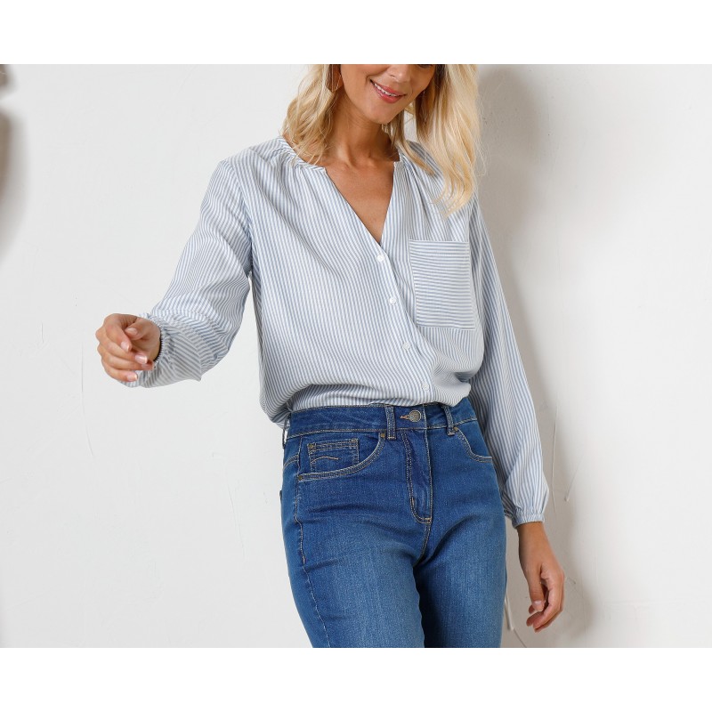 Blouse boutonn e en viscose ray e manches longues pas cher