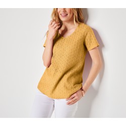 Tee-shirt col V broderie anglaise