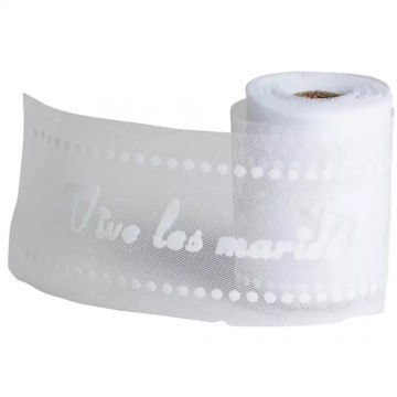 Rouleau tulle "Vive les mariés" blanc - 10m