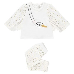 Pyjama en velours motif cygne bébé fille