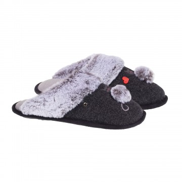 Chaussons mules plates chat fantaisie