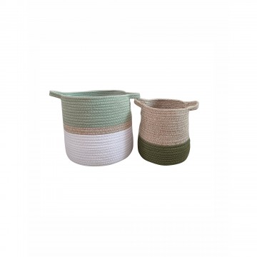 Panier rond coton déco rangement - lot de 2