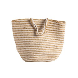 Panier rayé jute véritable et corde tressée