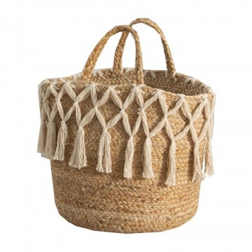 Panier rond jute franges en  macramé