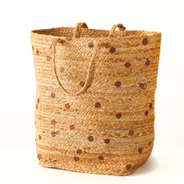 Panier jute tressé naturel / pois cuivre