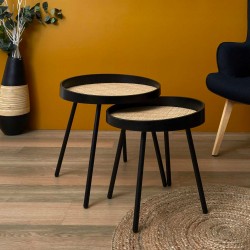 Tables gigognes avec plateau en rotin - lot de 2