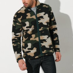 Blouson zippé en polaire sherpa imprimé camouflage