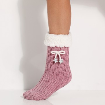 Chaussons-chaussettes maille chenille fourrés