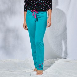 Pantalon pyjama coton uni imprimé placé