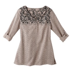 Blouse zippée imprimé dentelle - manches longues