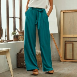 Pantalon fluide uni, collection "Odette Lepeltier"