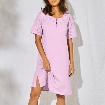 Chemise de nuit courte coton et broderie anglaise