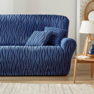 Housse de canapé 2 places jacquard extensible imprimé "vagues"