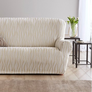 Housse de canapé 2 places jacquard extensible imprimé "vagues"