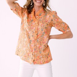 Blouse boutonnée imprimée détails broderie