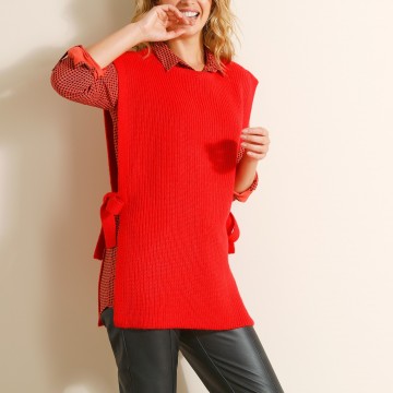 Pull tunique sans manches, maille anglaise