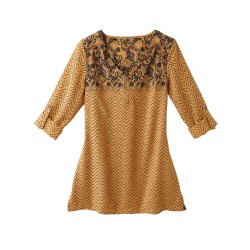 Blouse zippée imprimé dentelle - manches longues