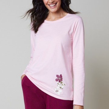 Tee-shirt pyjama manches longues imprimé fleuri