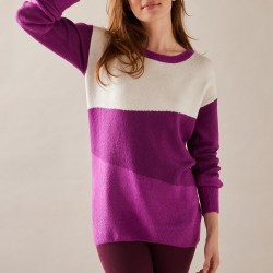 Pull colorblock col rond, toucher mohair