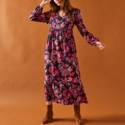 Robe longue base volantée imprimé floral