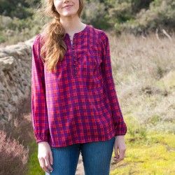 Blouse folk imprimé carreaux