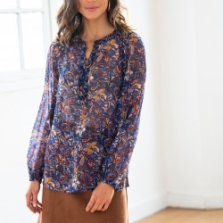 Blouse smockée en voile imprimé