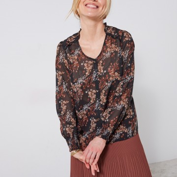 Blouse boutonnée voile imprimé fleuri en polyester recyclé(1)