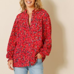 Blouse volantée imprimée, crépon