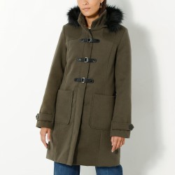 Duffle-coat capuche fausse fourrure uni