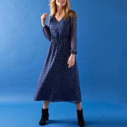 Robe longue évasée, voile imprimé doré