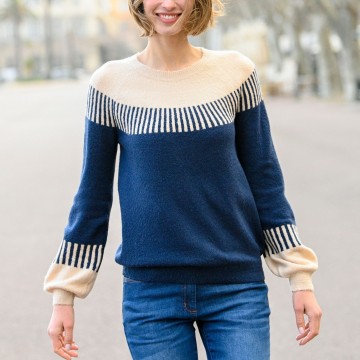 Pull jacquard rayé manches longues blousantes