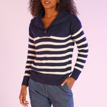 Pull col camionneur rayé, maille anglaise toucher mohair