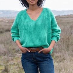 Pull col V, maille anglaise toucher mohair