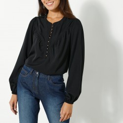 Blouse folk unie manches amples élastiquées