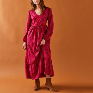 Robe longue base volantée imprimé végétal