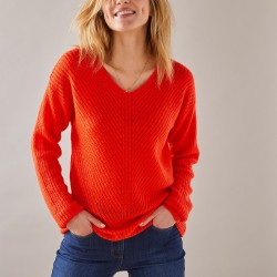 Pull col V, maille anglaise toucher mohair