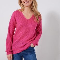 Pull col V, maille anglaise toucher mohair