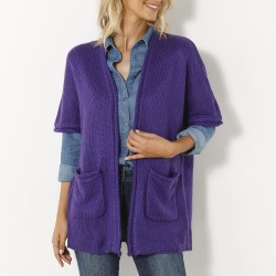 Gilet long ouvert manches courtes toucher mohair