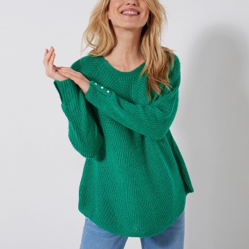 Pull évasé maille anglaise, toucher mohair