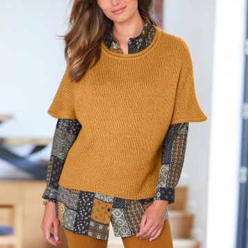 Pull poncho manches coude