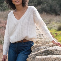 Pull col V, maille anglaise toucher mohair